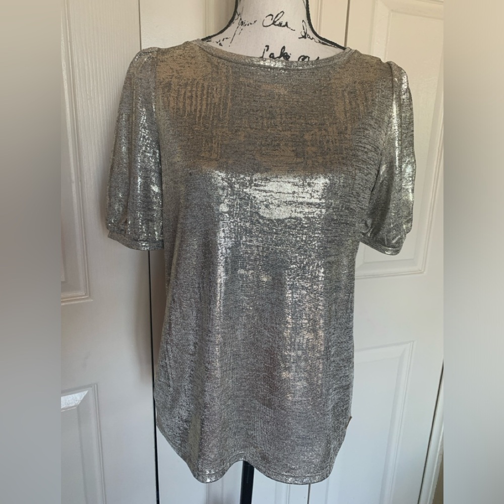 Anne Klein Metallic Short Sleeve Blouse